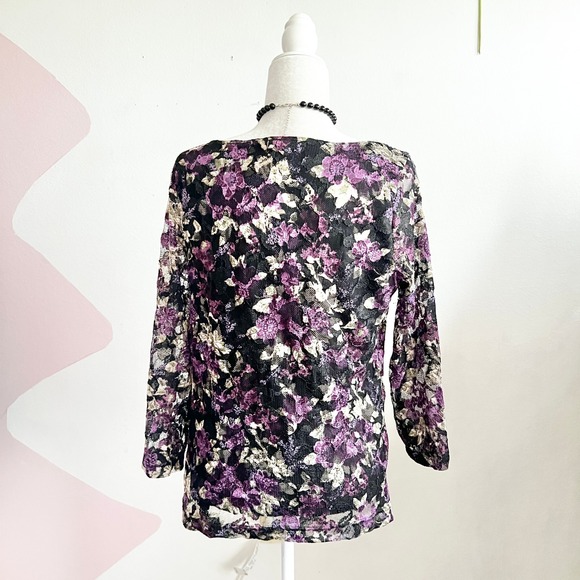 Vintage Black Lace Long Sleeve Top Whimsigoth Witchy Punk Goth Emo Alt Large - Picture 2 of 6